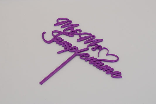 A Personalised Cake Topper Mr & Mrs - Wedding | Decorative Font | Choose Your Color
