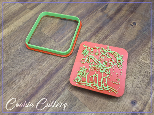 Christmas Reindeer Square Cookie Cutter/Stamp Embosser